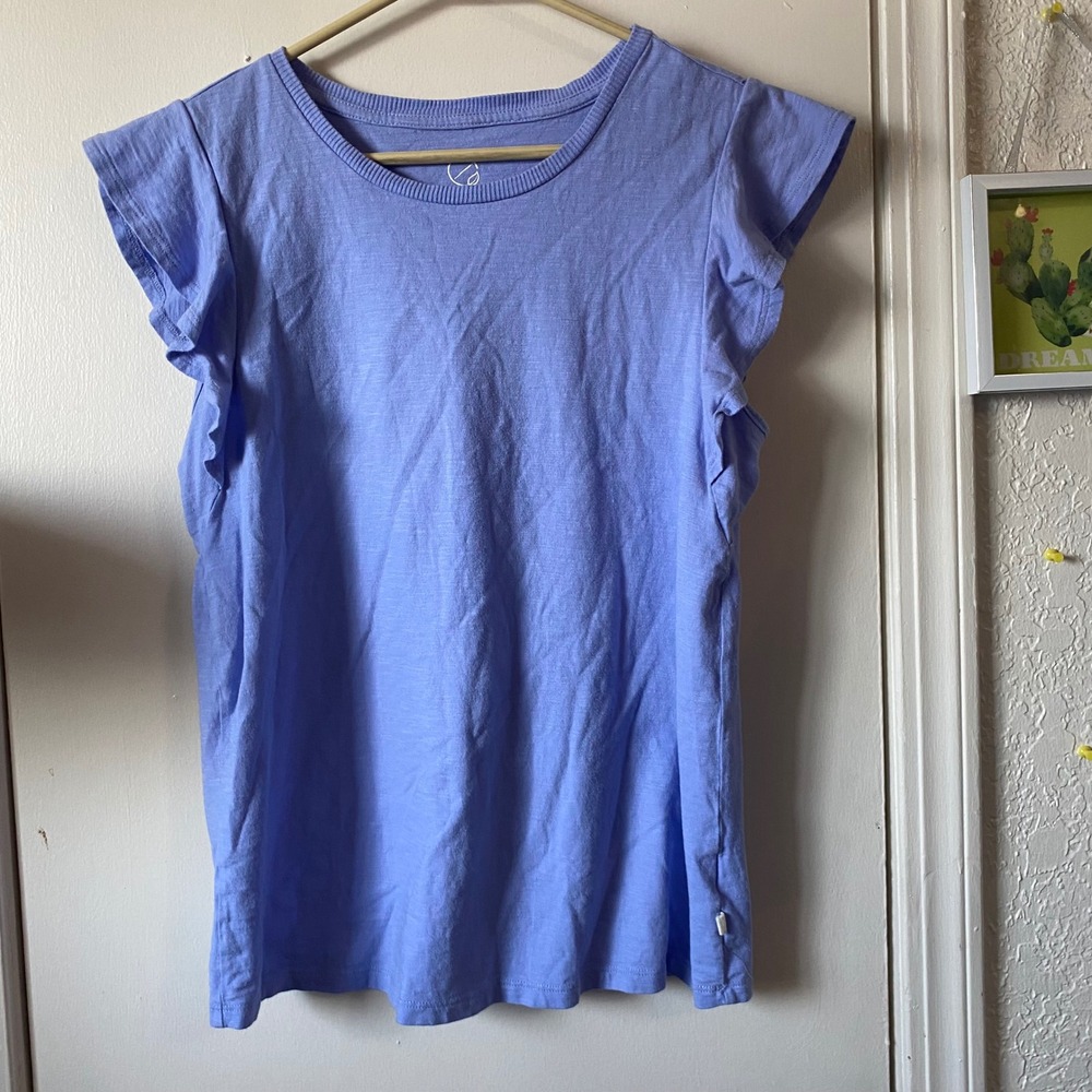 EcoThreads Organic Cotton Ruffle Sleeve Top - Women's Small periwinkle Whimsical